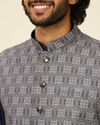 alt message - Manyavar Men Dark Blue Medallion Patterned Nehru Jacket image number 1